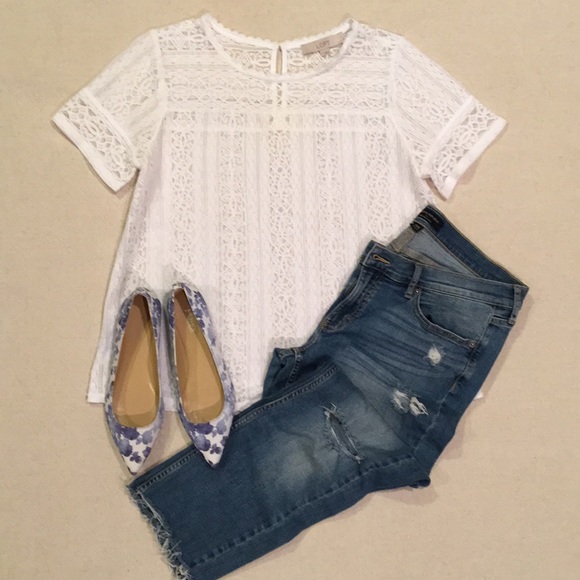 LOFT Tops - LOFT | EUC White Lace A-Line Tee size S